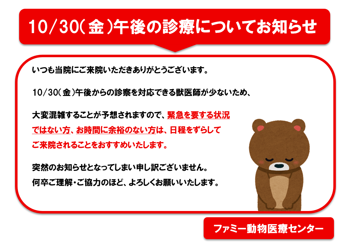 10月30日（金）午後の診療について